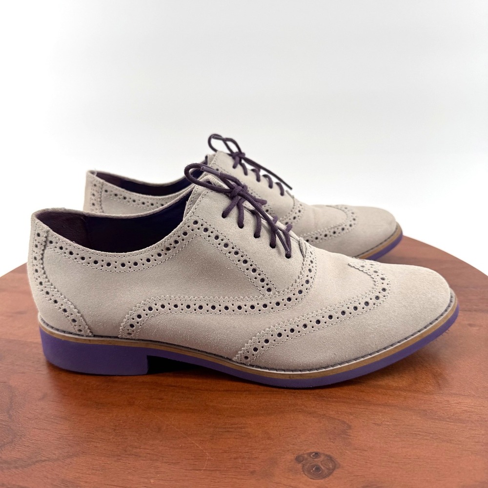 Cole Haan Alisa Grey Suede Purple Sole Wingtip Oxford Brogue D38875 Women 9.5